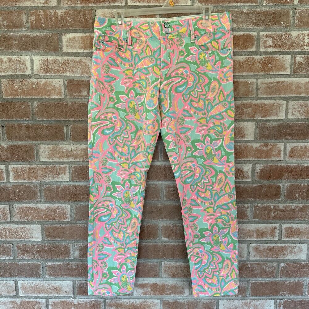 Lilly Pulitzer Bright Print Worth Skinny Mini Jeans Size 6 Neon